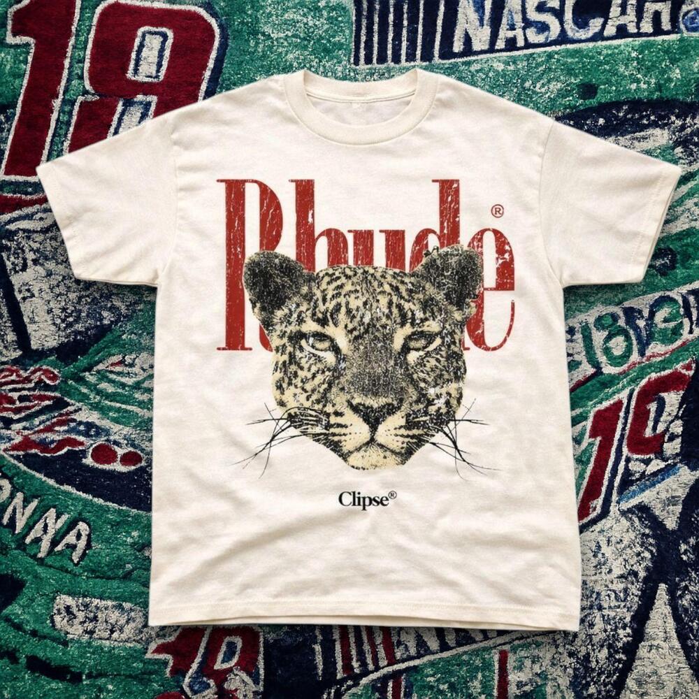 Y2K Leopard Graphic Tee Off White Unisex Streetwear.